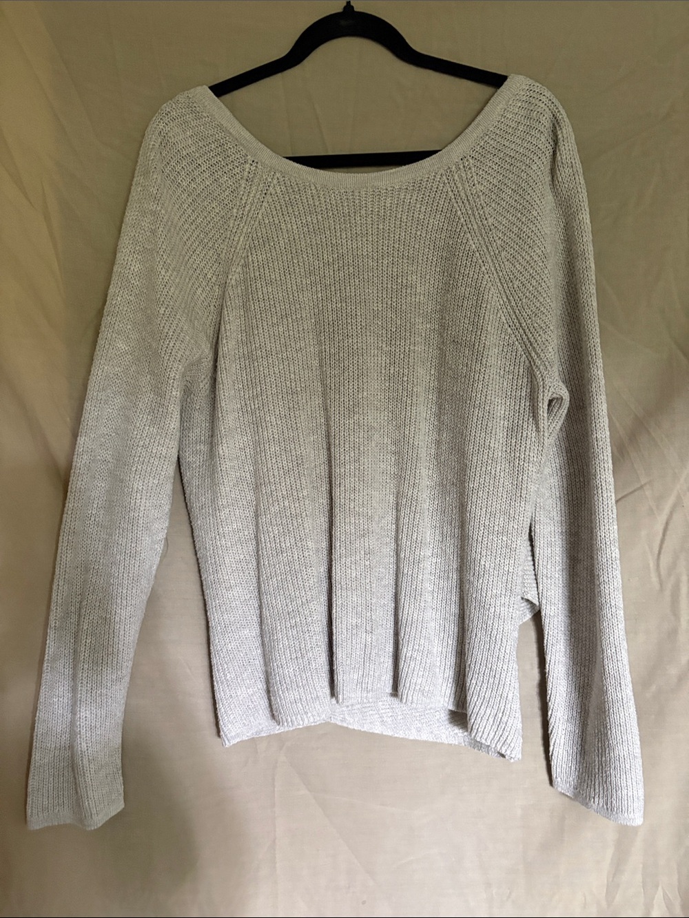 aerie Light Gray Off-the-Shoulder Knit Sweater